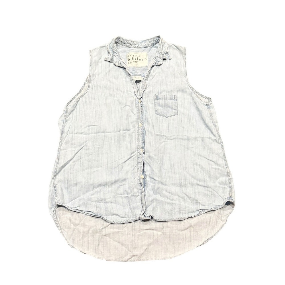Frank & Eileen Fiona Sleeveless Button Up Shirt Women's L Chambray